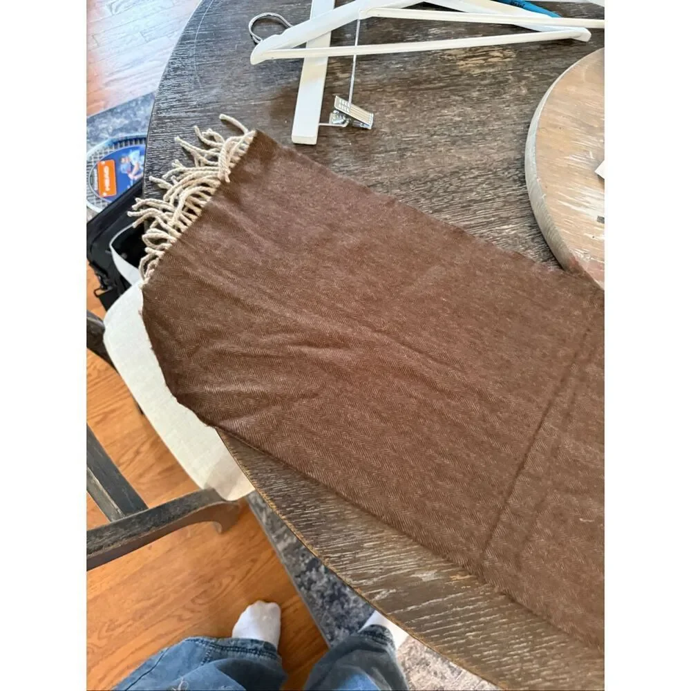 Brown Herringbone Scottish Cashmere Scarf NWOT